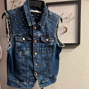 Romeo & Juliet Couture Blue Denim Vest with Gold Accents
